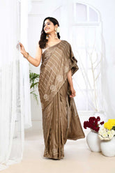 Mouse Grey Mushru Satin Banarasi Saree With Tanchoi Weave And Silver Booti
